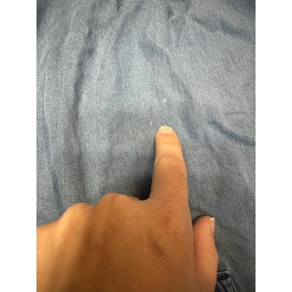 Go Softly Patio Denim Floral Embroidered Dress Women L Grandma Grunge Comfy Flaw - Picture 7 of 10